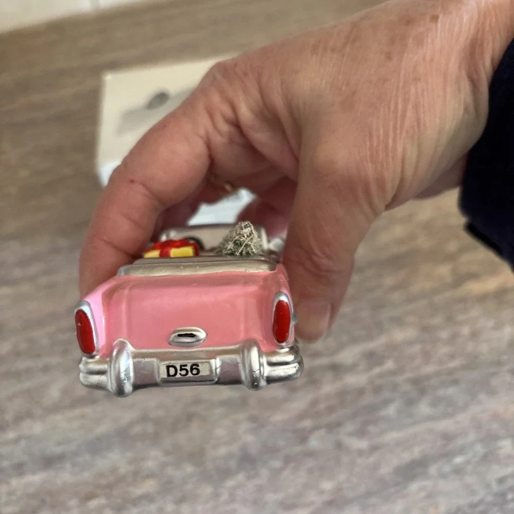 Dept 56 Snow Village Christmas Cadillac Pink Hand Painted Ceramic Retired #54135